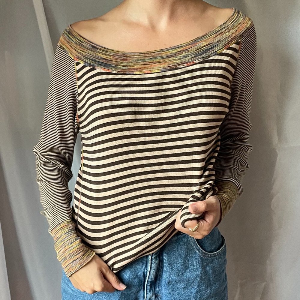 Anthropologie -One Girl Who, Striped Crew Neck Sweater - Black and Cream.